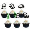 24Pcs Panda Cupcake Toppers Glitter Green Bamboo Cupcake Picks Cute Animal Bear Cake Decorations Baby Shower Kids Birthday Panda Theme Party Supplies view 1