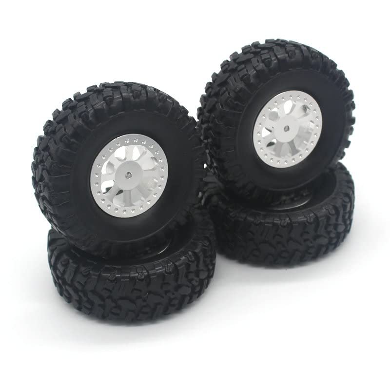 ZHIPAIJI RC Off-Road Tires Set, MN-78 rc car Tires Set Metal Wheel Rims with Rubber Tires Replacement Part fit for WPL C14 C24 MN-78 1/12 RC Off Road Car Accessories Spare Part (Color : 4 pcs Silver