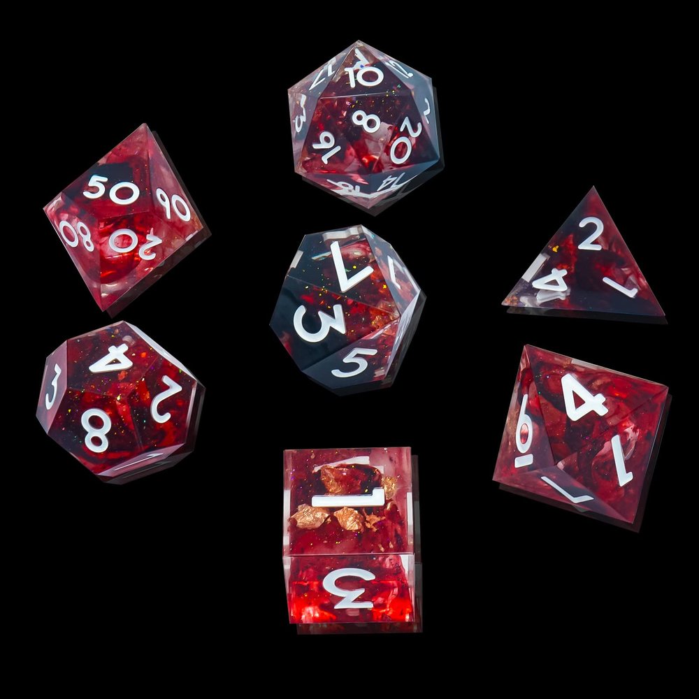 LDICEK DND Dice Set Sharp Edge Dice Set 7 Piece DND polyhedral Dice Numbers with Gold Leaf Exquisite Tin Box Packaging,Ideal for Dungeons & Dragons RPG and Board Games (2L-MOY9-13Y9)