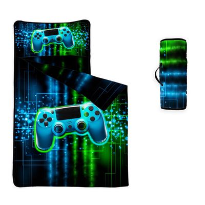 Datura home Gamepad Nap Mat - Video Gamer Sleeping Bag with Removable Pillow - Daycare and Sleepovers Preschool Kindergarten Bedding Set for Kids Toddler Boys Girls (50"x21" Gamepad)
