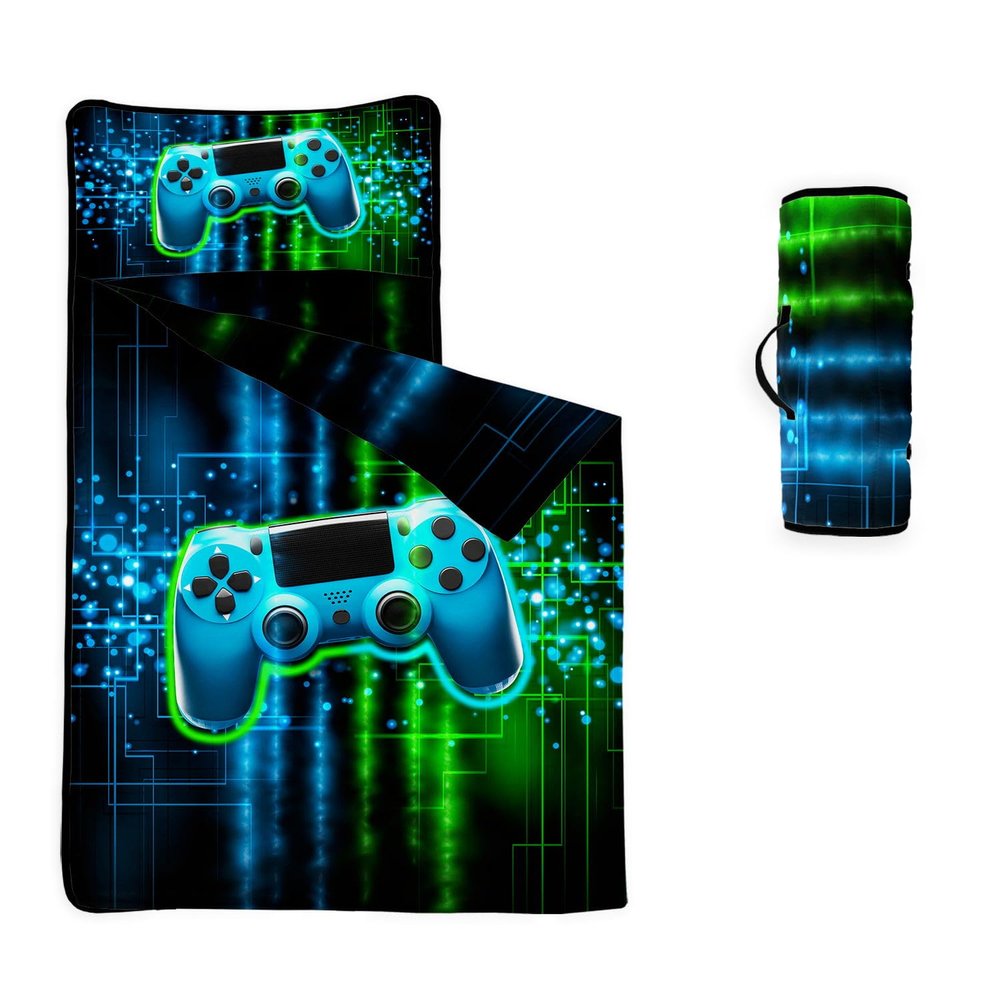 Datura home Gamepad Nap Mat - Video Gamer Sleeping Bag with Removable Pillow - Daycare and Sleepovers Preschool Kindergarten Bedding Set for Kids Toddler Boys Girls (60"x21" Gamepad)
