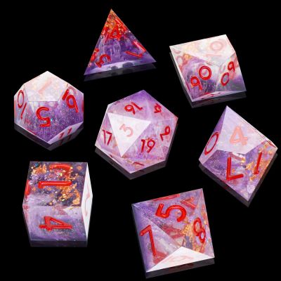 LDICEK Resin Dice Set 7 Pieces, Sharp DND Dice Set with Dice Box Handmade Multi-Side D&D Dice Colorful Dungeons and Dragons Game Dice Role Playing RPG Magic Table Game (Scarlet Letter)