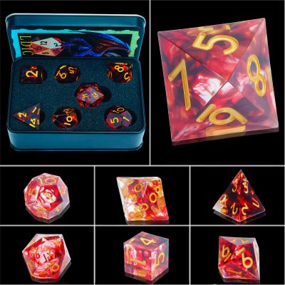 LDICEK DND Dice Set Sharp Edge Dice Set 7 Piece DND polyhedral Dice Numbers with Gold Leaf Exquisite Tin Box Packaging,Ideal for Dungeons & Dragons RPG and Board Games (IM-MVTG-4RG6)