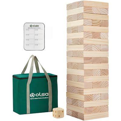 Olsa Giant Tumble Tower 57PCS Wooden Block Stacking Yard Games with Carrying Bag Classic Indoor & Outdoor Game for Adults and Family Party Games for Backyard Lawn Beach Camping (Over 4.2 Ft)