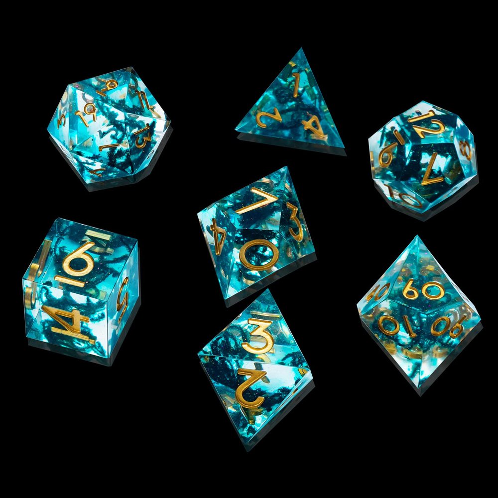 LDICEK DND Dice Set Sharp Edge Dice Set 7 Piece DND polyhedral Dice Numbers with Gold Leaf Exquisite Tin Box Packaging,Ideal for Dungeons & Dragons RPG and Board Games (1C-GO3V-CYXY)