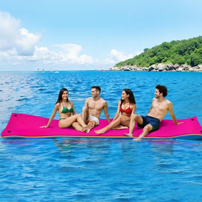 WARMOUNTS Lily Pad Floating Mat for 4 People, 13 x 5 FT Floating Mat Holds 660 Lbs, 3-Layer Tear-Resistant XPE Foam Floating Water Mat for Water Recreation, Lake, Pool, River, Ocean, Boat (Rose Red)