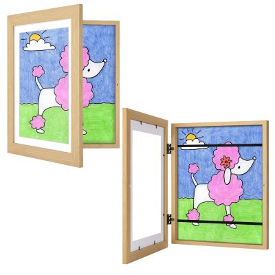 2 Pack Kids Artwork Frame - Natural Woodgrain, 10x12.5 & 8.5x11, Changeable Front Opening, Holds Crafts, Drawing, Art Project, Schoolwork