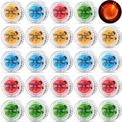 Lenwen 24 Pcs Pulse LED Light up YoYos Responsive YoYo for Kids Beginner with Ball Bearing Axle and LED Lights Trick for Party Games Activities Juggling Gifts, Red Blue Green Yellow