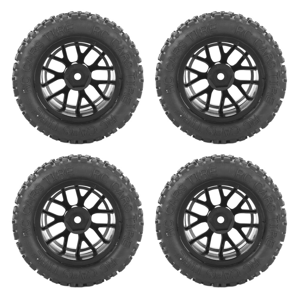 4Pcs RC Tires Set, Black, Rubber Universal Truck Wheel for 1:14 1:16 1:18 Car Model Accessory