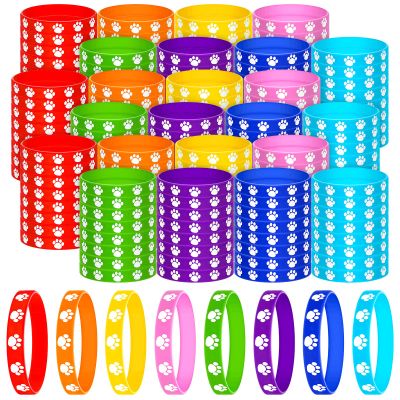 Gejoy 200 Pcs Paw Print Rubber Bracelets Multicolor Silicone Stretch Wristbands for Birthday Party Supplies(Multicolor)