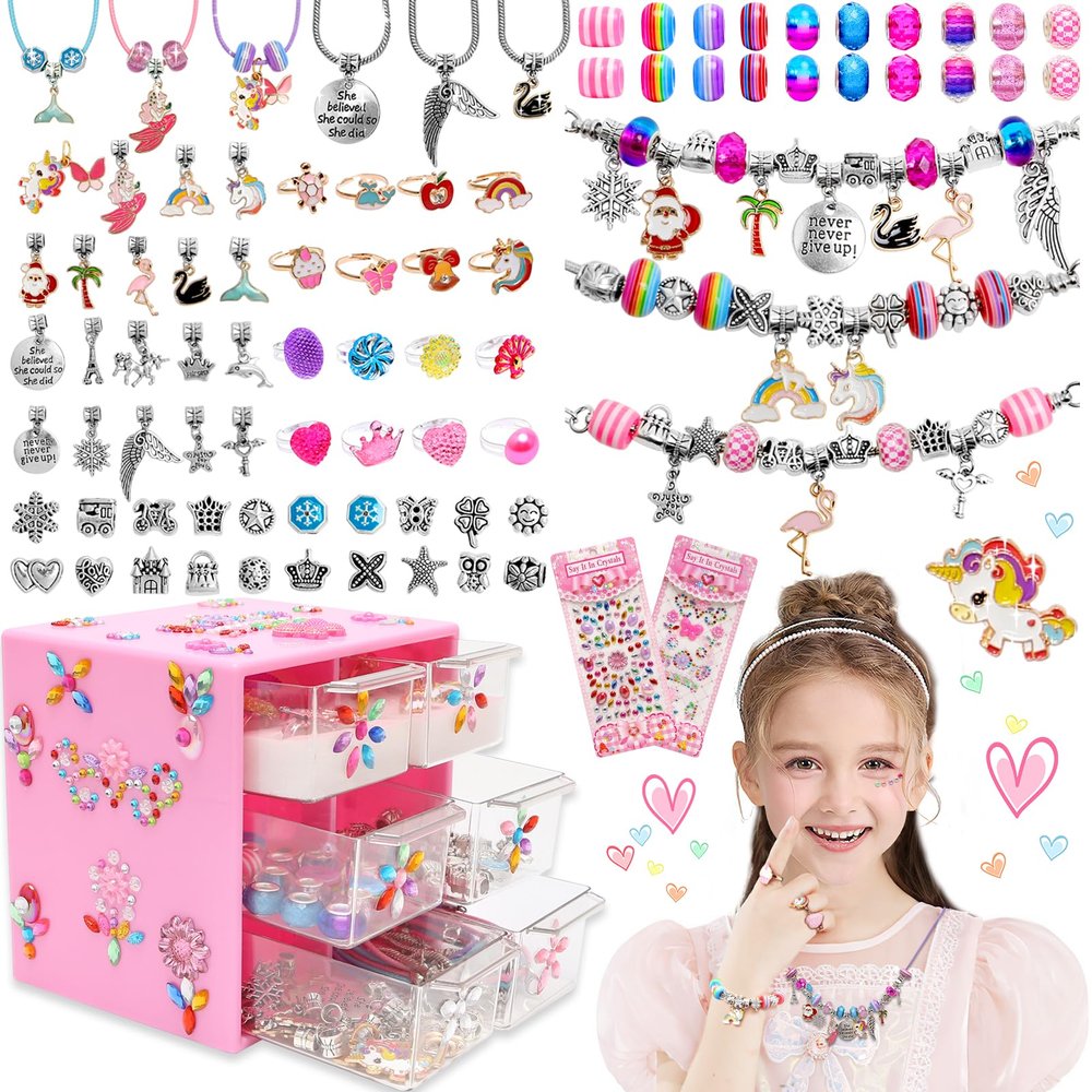 FOVRPUIB Jewelry Toys-for-Girls, Toddler Girls Toys Age 6-8 Years Old Kids Play Jewelry, Princess Necklaces Bracelet Kit Lovely Rings for 6 7 8 9 Year Old Dress Up Birthday Christmas Gift Party Favors