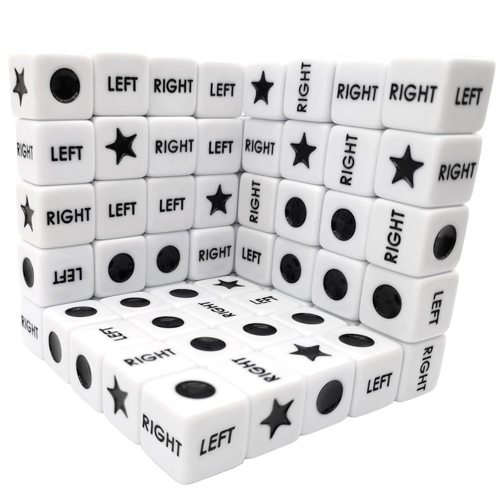 Ahoper 50 Pieces Left Right Center Dice Only 50 Dices Bulk Dice Game, 16mm Standard Size, Easy to Grip.