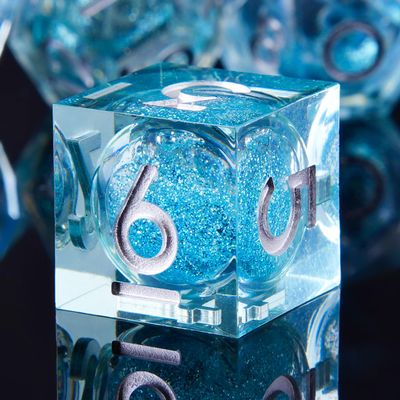 YEMEKO Handmade Liquid DND Dice Set, Liquid Core DND Dice Quicksand Ball, 7 Accessories Dice for Dungeons and Dragons, RPG Polyhedral Resin Sharp Edge Dice Roleplaying (Liquid Teal)