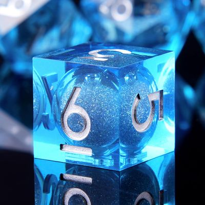 YEMEKO Handmade Liquid DND Dice Set, Liquid Core DND Dice Quicksand Ball, 7 Accessories Dice for Dungeons and Dragons, RPG Polyhedral Resin Sharp Edge Dice Roleplaying Liquid Blue