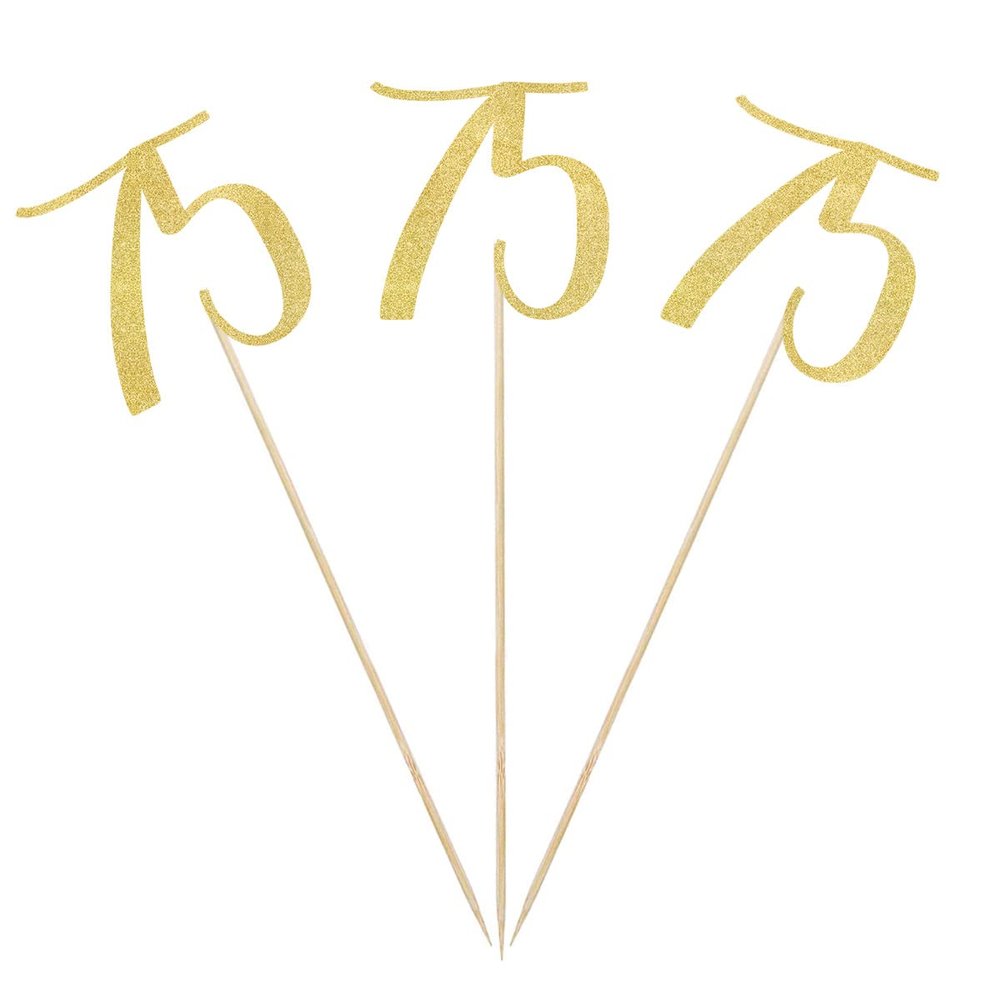 Gold Glitter 75th Birthday Centerpiece Sticks, 12-Pack Number 75 Table Topper Anniversary Party Decorations