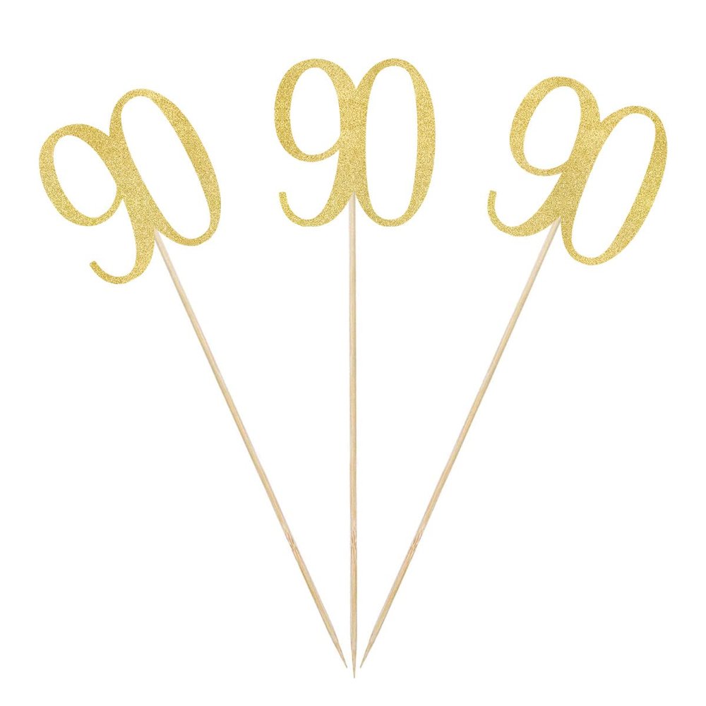 Gold Glitter 90th Birthday Centerpiece Sticks, 12-Pack Number 90 Table Topper Anniversary Party Decorations