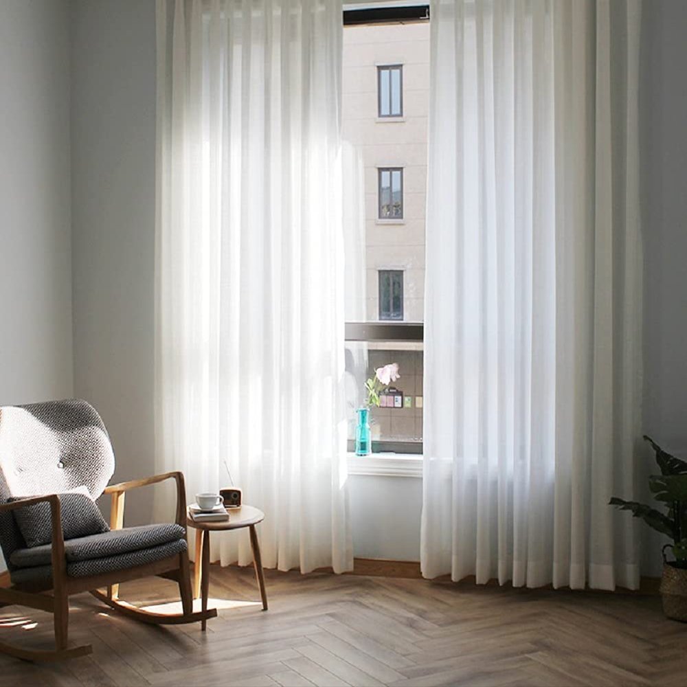 Natural European Style Sheer Curtains Semi Gazue Semi Transparent Voile Rod Pocket Exquisited Fabic for Living Kids Baby Room Bedroom(1 Panel, W 100 x L 102 inch, White)