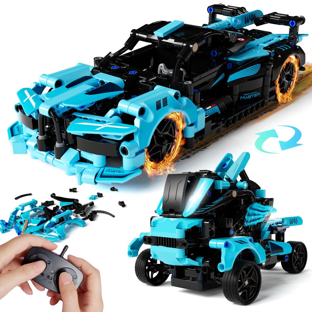 28C STEM Remote Control Car Building Kit Toys for Kids Age 8-12 with 2in1 STEM Robots Building Set Remote & APP Controlled Car/Robot, RC Car Toy Set for Boys Girls 466 Pcs (Dark Cyan)