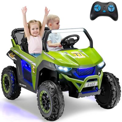 OLAKIDS 2 Seater Ride on Car for Kids, 12V UTV Kids' Electric Vehicles with Remote Control, Spring Suspension, Soft Start, Music Bluetooth FM, Battery Powered for Ages 3-8 (Green)