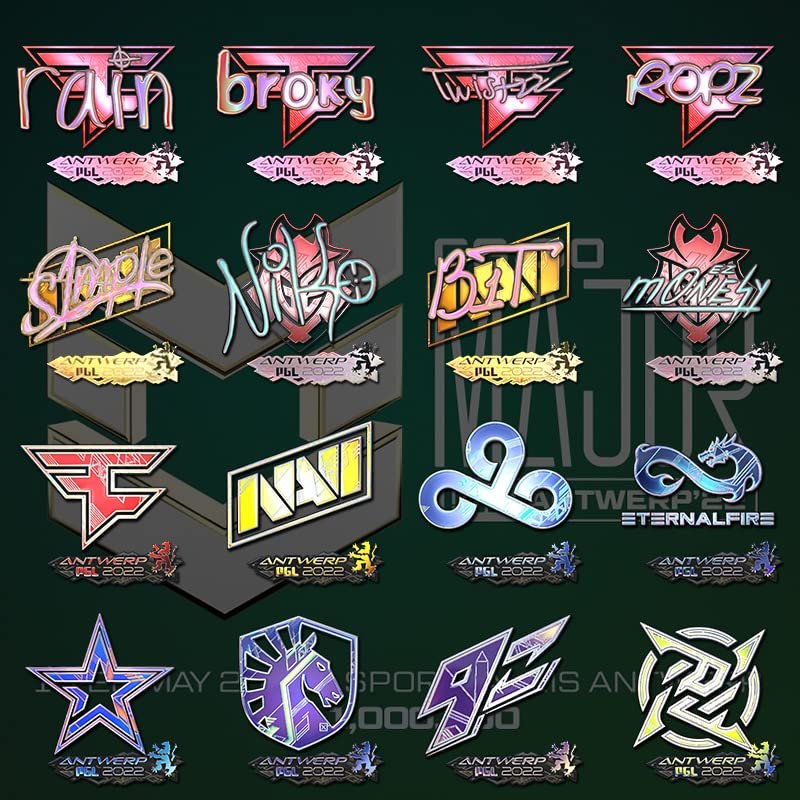 2022 Rio Major, 2021 Antwerp csgo Print Set Peripheral Stickers, Titan Holographic Stickers (2022 Antwerp Holographic Stickers 1 Set of 16)