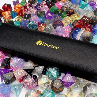 Haxtec Mystery DND Dice Set Sharp Edge Resin Dice with Dice Case Handmade Polyhedral D&D Dice Set for TTRPG Dungeons and Dragons DND Gifts