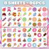 96 PCS Cute Candyland Candy Land Pre-Cut Temporary Tattoos for Kids Theme Birthday Party Decorations Supplies Favors Decor Stickers Tattoo Gifts for Girl Boys Noel School Rewards view 3