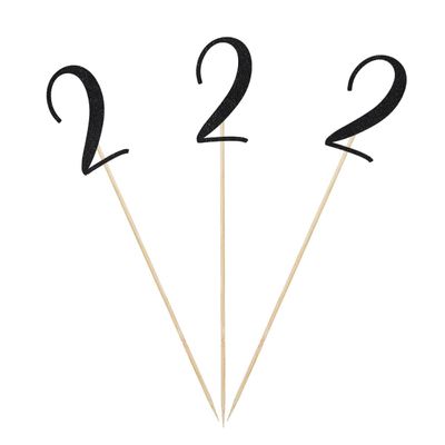 Black Glitter 2nd Birthday Centerpiece Sticks, 12-Pack Number 2 Table Topper Anniversary Party Decorations