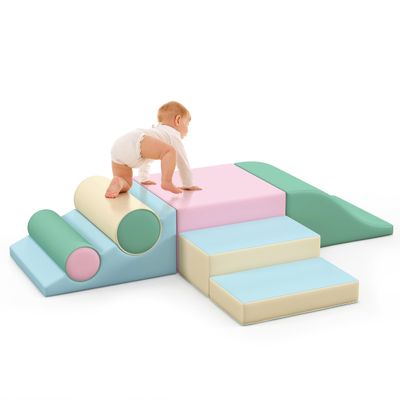 Betterhood Toddler Climbing Toys Indoor, 2 PCS Climb and Crawl Activity Playset for Toddlers 20" L x 20" W x 10" H, Colorful Climbing Blocks Structure for Indoor Active Play Blue/Green