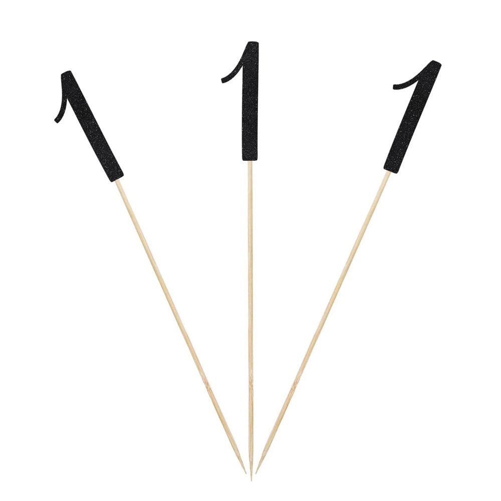Black Glitter 1st Birthday Centerpiece Sticks, 12-Pack Number 1 Table Topper Anniversary Party Decorations