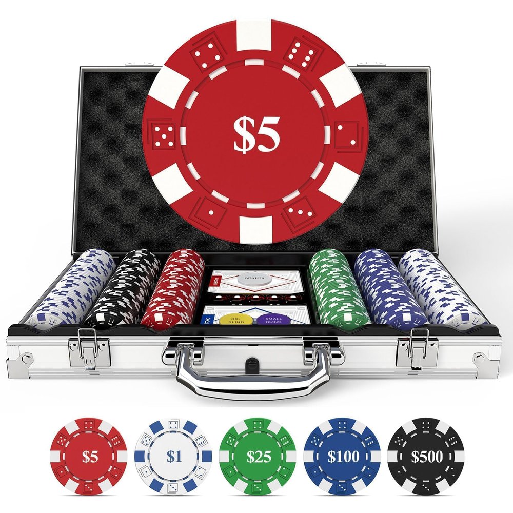 HEITOK 300-Piece Numbered Poker Chip Set  11.5g Heavyweight Casino Style Chips with Denominations  Complete Texas Holdem Kit with Aluminum Case, Decks & Dice for Beginners & Family Game Night