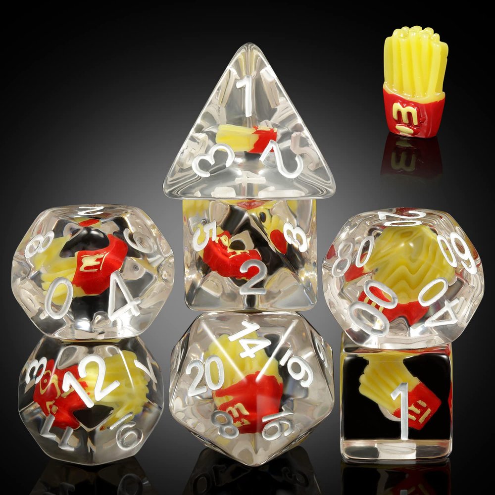 Chips DND Dice Set, DNDND 7PCS Resin Polyhedral Die with Velvet Bag for D&D Role Playing Games and Tabletop GamesChips