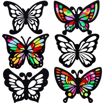 24 Sets Butterfly Suncatchers Crafts Kit Butterfly Shaped Suncatchers with 60 Pcs Colored Paper Stained Glass Window Arts Crafts DIY Hanging Decoration for Home Birthday Projects Home Spring Party