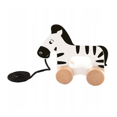 Trefl - Zena The Zebra, Wooden Toys - Wooden Toy on Wheels, Safe Pulling Cord Eco-Friendly Natural Wood Toy, Toy for Years for Children from 12 Months