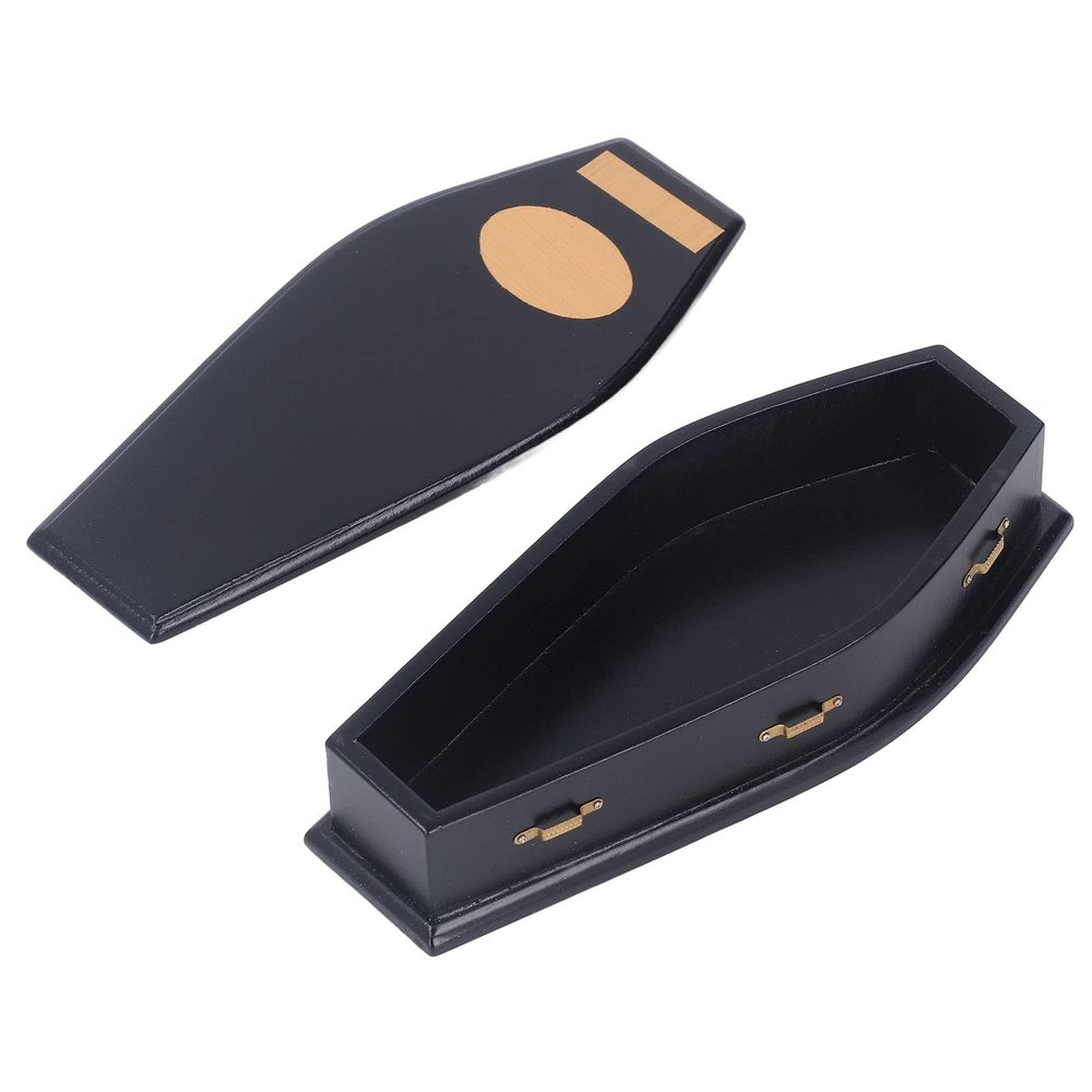 1:12 Mini Dollhouse Coffin Environmental Miniature Coffin Mini Wooden Black Coffin Small Casket Box for DIY Party Supplies Candy Filler