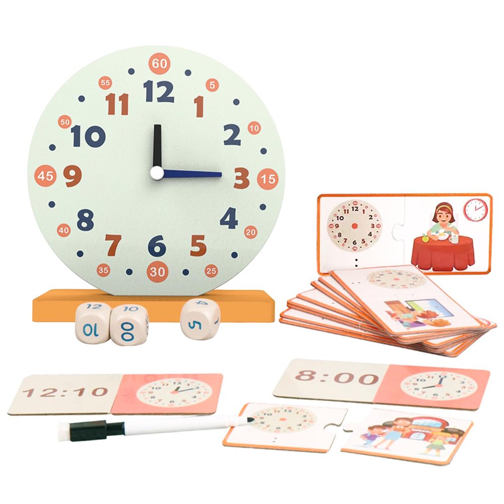 Wooden Toys for Learning Clock Game Set - 29 Piece,Learning Clocks for Kids, Clocks and Time Teaching Aids for Pen Included, Homeschool Supplies-Telling Time Teaching Clock for Kids Ages 3+