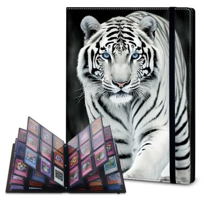 Rossy Trading Card Binder,9 Pocket Waterproof Trading Card Binder Card Collection Binder Album Folder with 360 Double Sided Pocket Album for Standard Size Cards Sports Cards Football Cards,White Tiger