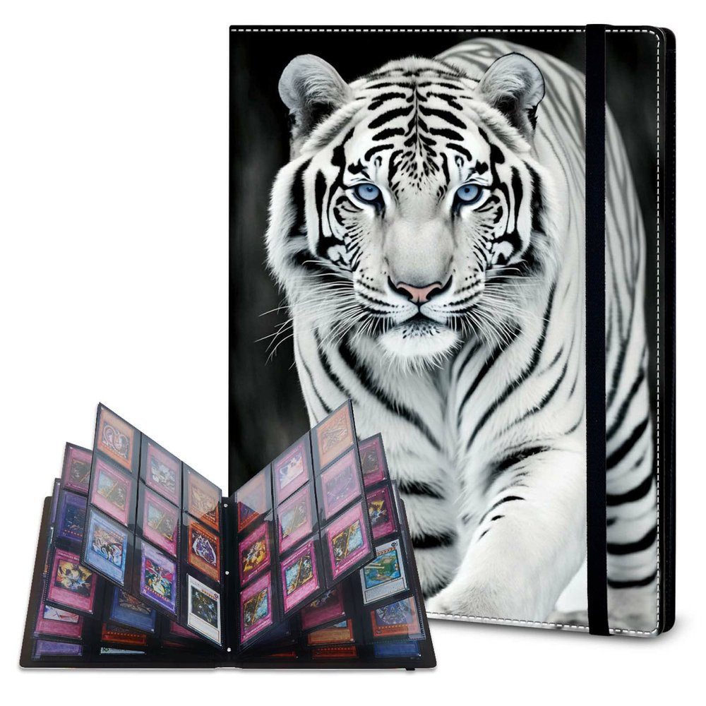 Rossy Trading Card Binder,9 Pocket Waterproof Trading Card Binder Card Collection Binder Album Folder with 360 Double Sided Pocket Album for Standard Size Cards Sports Cards Football Cards,White Tiger