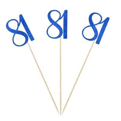 Blue Glitter 81st Birthday Centerpiece Sticks, 12-Pack Number 81 Table Topper Anniversary Party Decorations