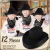 Unittype 12 Pcs Kids Cowboy Hat Set Western Cowgirl Hat and Polyester Bandanas for Boys Girls Cosplay Costume Party Favors(Black,Classic) view 2