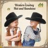 Unittype 12 Pcs Kids Cowboy Hat Set Western Cowgirl Hat and Polyester Bandanas for Boys Girls Cosplay Costume Party Favors(Black,Classic) view 4