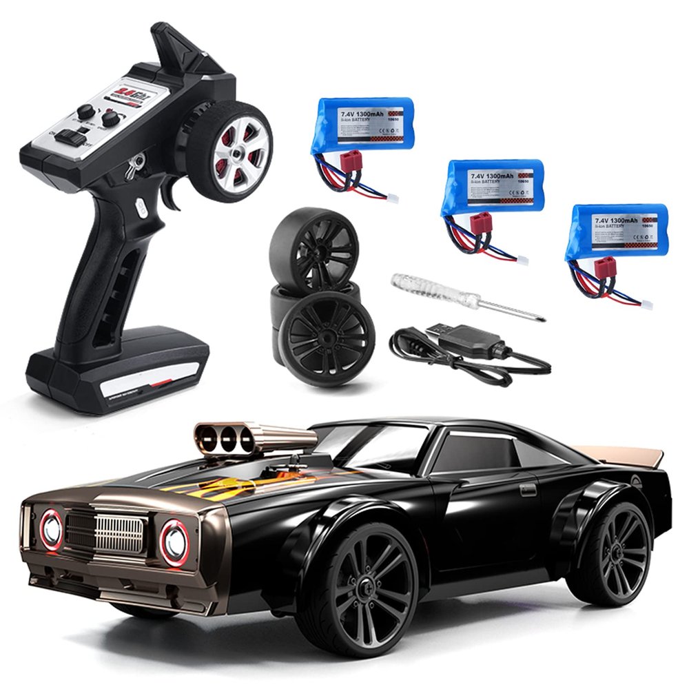 GoolRC RC Drift Car, 1:16 Scale Remote Control Car, 4WD 35KM/H High Speed Racing Car, 2.4GHz RC Drifting Car for Adults with Cool LED Lights, Extra Drift Tires and 3 Batteries (Red)