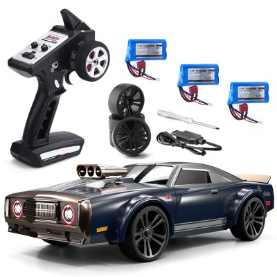 GoolRC 1:16 RC High Speed Remote Control Car, 4WD 35KM/H Drifting Car with LED Lights and Extra Tires - 3 Batteries (Blue)