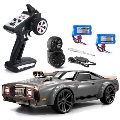 GoolRC RC Drift Car, 1:16 Scale Remote Control Car, 4WD 35KM/H High Speed Racing Cars, 2.4GHz RC Drifting Cars for Adults with Cool LED Lights, Extra Drift Tires and 2 Batteries (Grey)