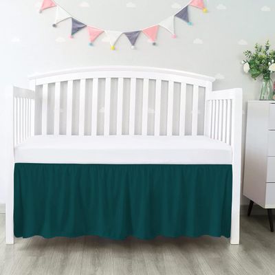 100% Egyptian Cotton, Nursery Crib Toddler (28" x 52" + 14") 800 Thread Count Crib Skirt Dust Ruffle, Bedding Skirts for Baby Boys or Girls, 14" Drop, Teal Solid
