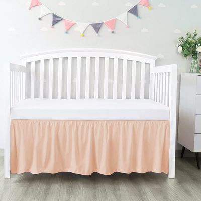100% Egyptian Cotton, Nursery Crib Toddler (28" x 52" + 14") 800 Thread Count Crib Skirt Dust Ruffle, Bedding Skirts for Baby Boys or Girls, 14" Drop, Blush Solid