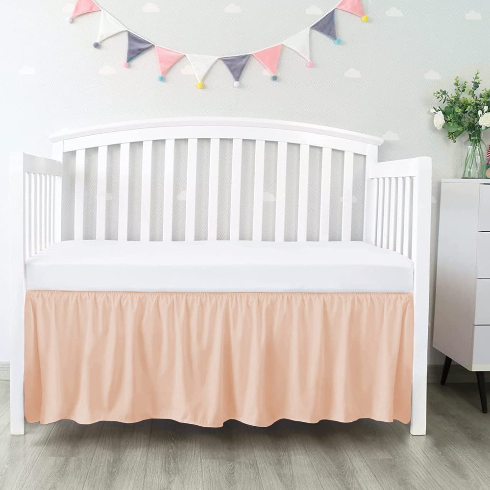 100% Egyptian Cotton, Nursery Crib Toddler (28" x 52" + 14") 800 Thread Count Crib Skirt Dust Ruffle, Bedding Skirts for Baby Boys or Girls, 14" Drop, Blush Solid