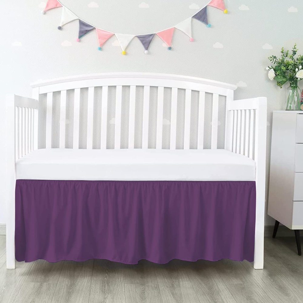 100% Egyptian Cotton, Nursery Crib Toddler (28" x 52" + 14") 800 Thread Count Crib Skirt Dust Ruffle, Bedding Skirts for Baby Boys or Girls, 14" Drop, Plum Solid