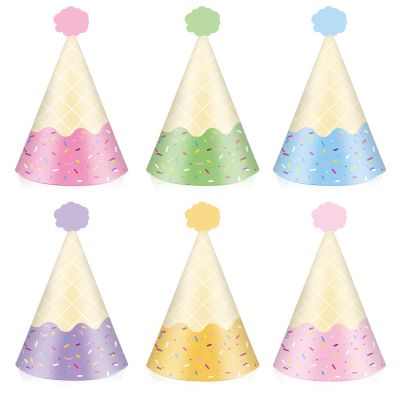 24PCS Ice Cream Party Hats for Happy Birthday Party Supplies Colorful Paper Ice Cream Themed Cone Birthday Hats Decorations for Kids and Adults Baby Shower Bridal Shower Favor