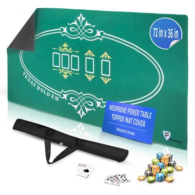 Feltectors Casino Poker Mat 72 x 36 inches with Storage Case, Neoprene Tabletop, Texas Hold'em Table Topper for Playing Cards and Home Game Nights Up to 10 Players