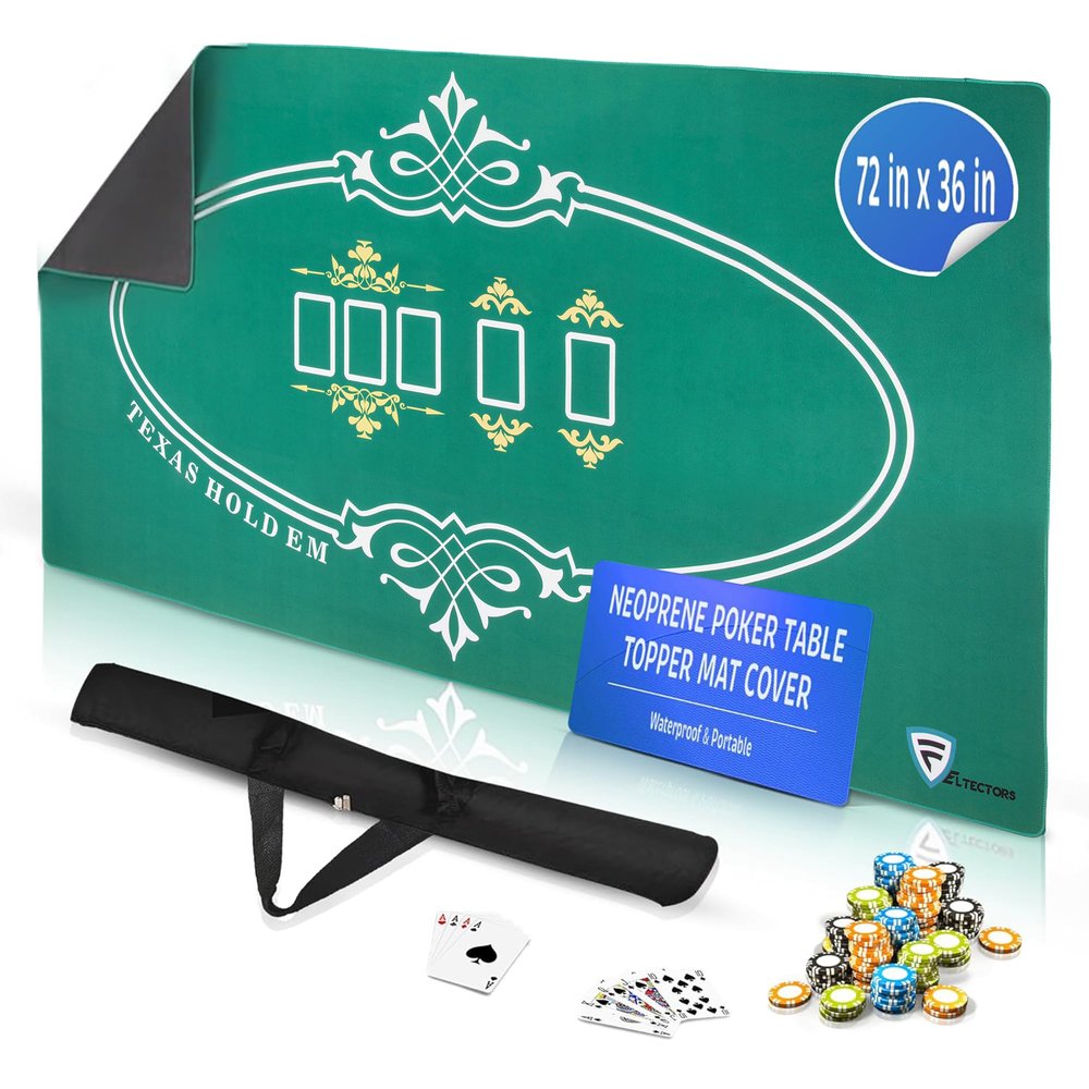 Feltectors Casino Poker Mat 72 x 36 inches with Storage Case, Neoprene Tabletop, Texas Hold'em Table Topper for Playing Cards and Home Game Nights Up to 10 Players